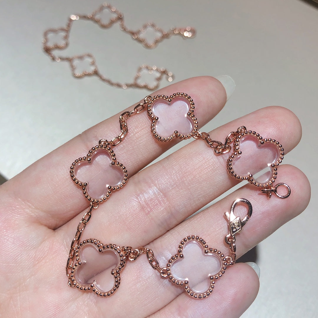 [Imperial]Nuevo BRAZALETE DE CRISTAL DE ROCA TREBOL 5 MOTIVOS