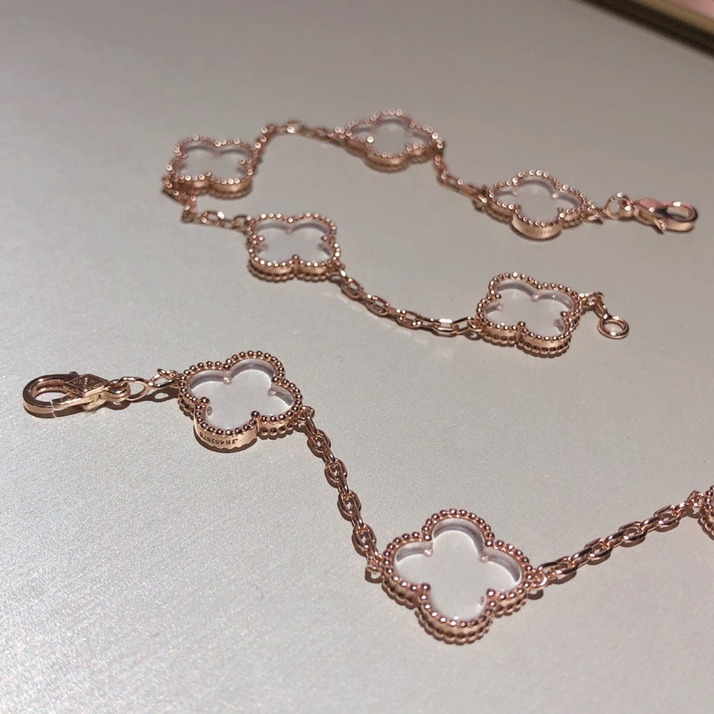 [Imperial]Nuevo BRAZALETE DE CRISTAL DE ROCA TREBOL 5 MOTIVOS