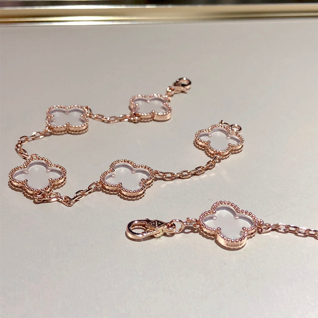 [Imperial]Nuevo BRAZALETE DE CRISTAL DE ROCA TREBOL 5 MOTIVOS