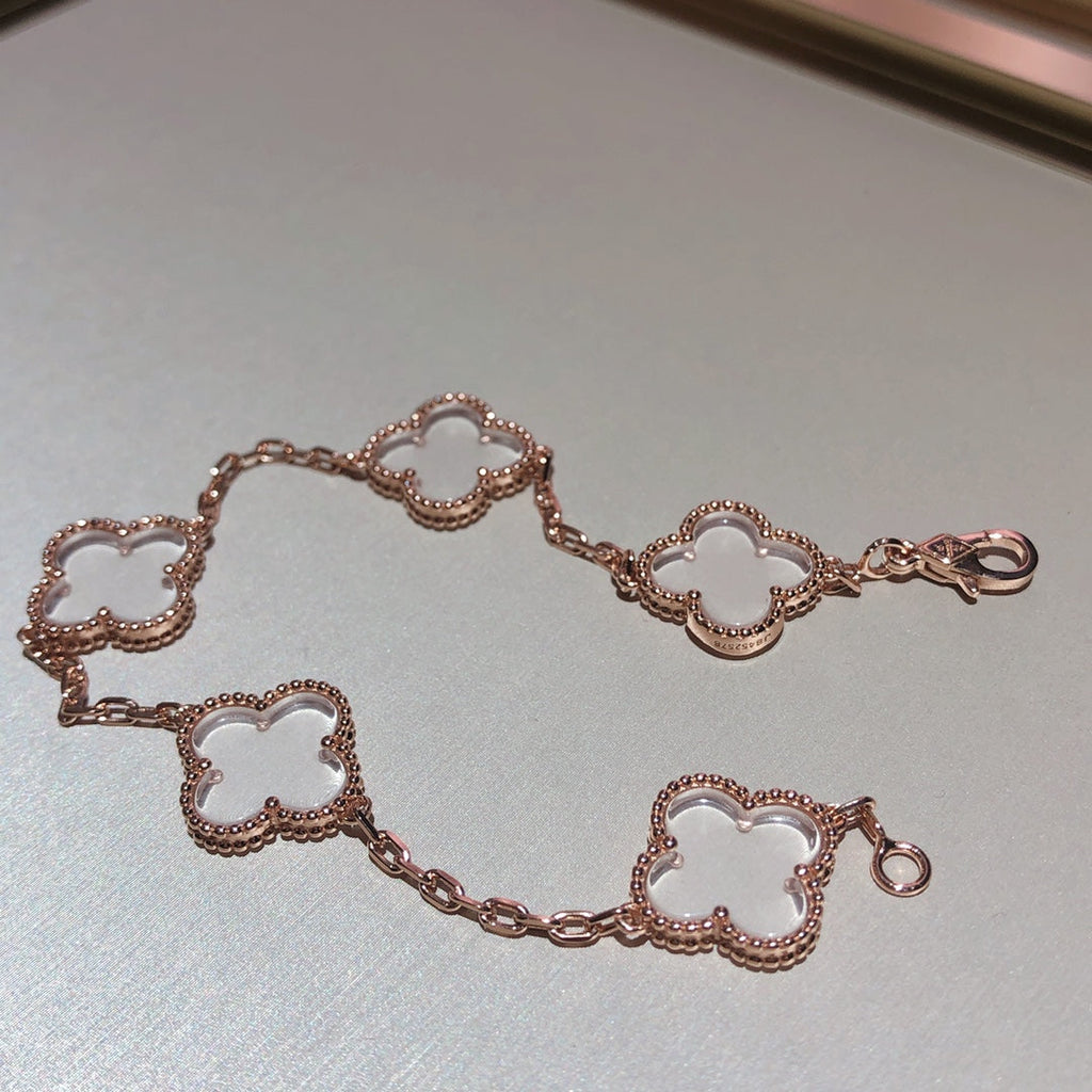 [Imperial]Nuevo BRAZALETE DE CRISTAL DE ROCA TREBOL 5 MOTIVOS
