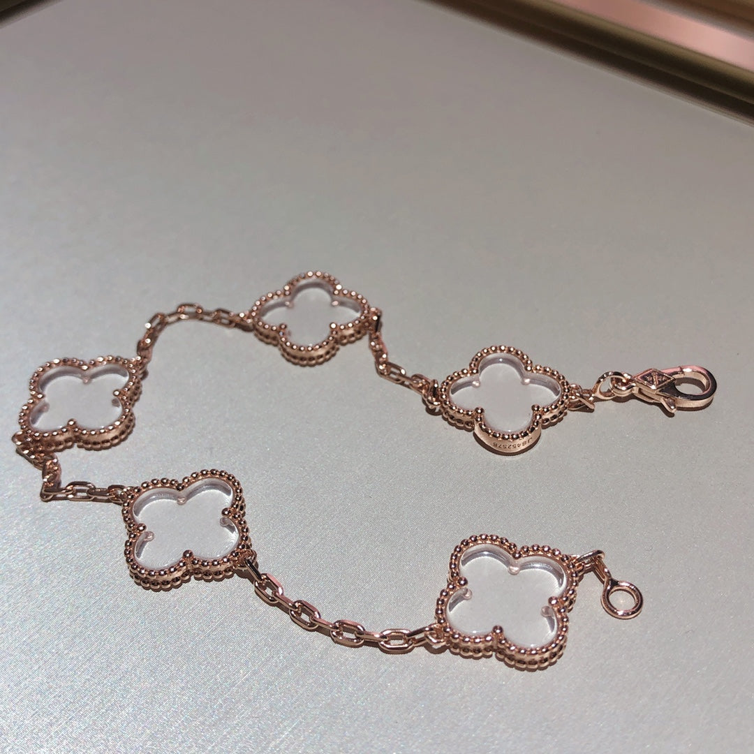 [Imperial]Nuevo BRAZALETE DE CRISTAL DE ROCA TREBOL 5 MOTIVOS