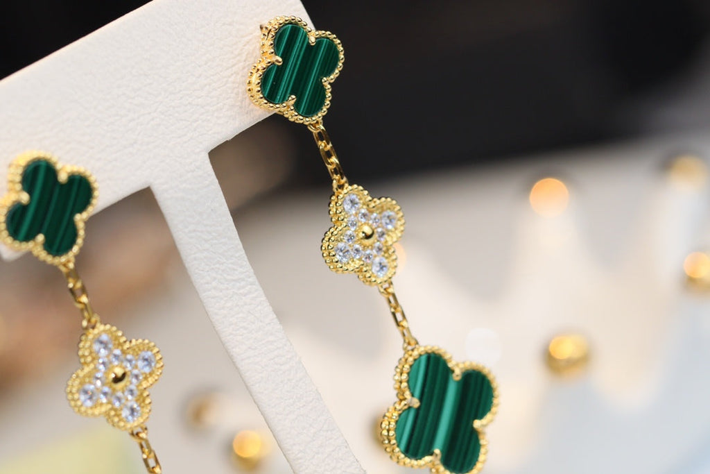 ¡®Imperial¡¯CLOVER EARRINGS GOLD MALACHITE DIAMOND 3 MOTIF