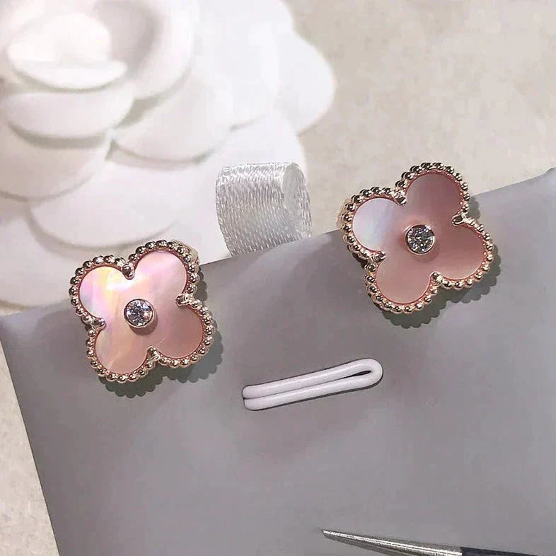 Imperial CLOVER MEDIUM 1 MOTIFS PINK MOP DIAMOND EARRINGS