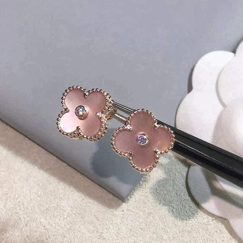 Imperial CLOVER MEDIUM 1 MOTIFS PINK MOP DIAMOND EARRINGS