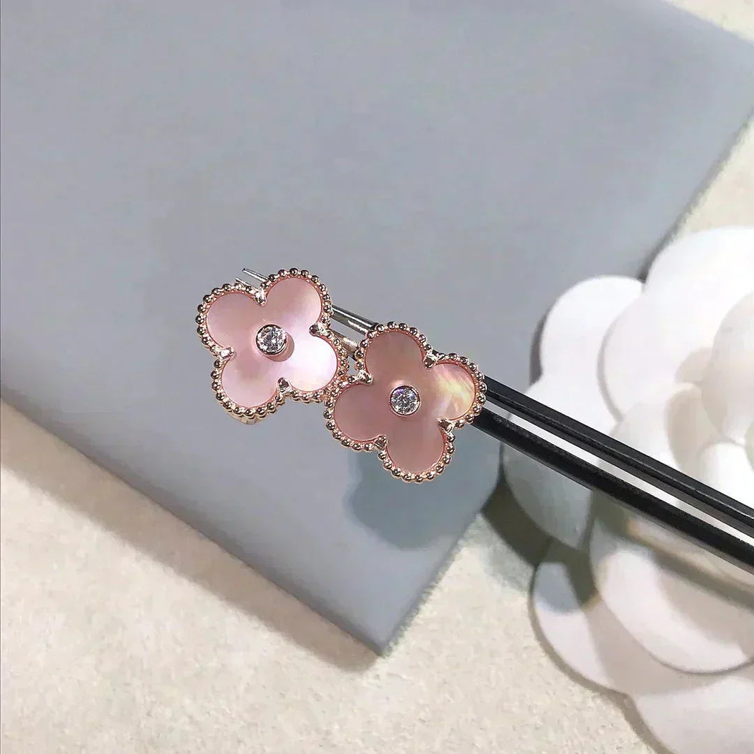 ¡®Imperial¡¯CLOVER MEDIUM 1 MOTIFS  PINK MOP DIAMOND EARRINGS