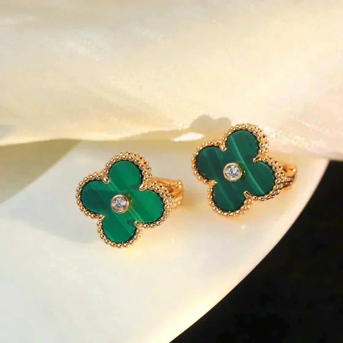 ¡®Imperial¡¯CLOVER MEDIUM 1 MOTIFS MALACHITE DIAMOND EARRINGS