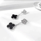 Imperial-Ohrringe mit Kleeblattmotiven, Diamant und Onyx, Silber