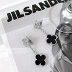 Imperial-Ohrringe mit Kleeblattmotiven, Diamant und Onyx, Silber