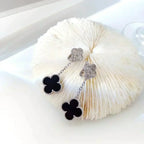 Imperial-Ohrringe mit Kleeblattmotiven, Diamant und Onyx, Silber