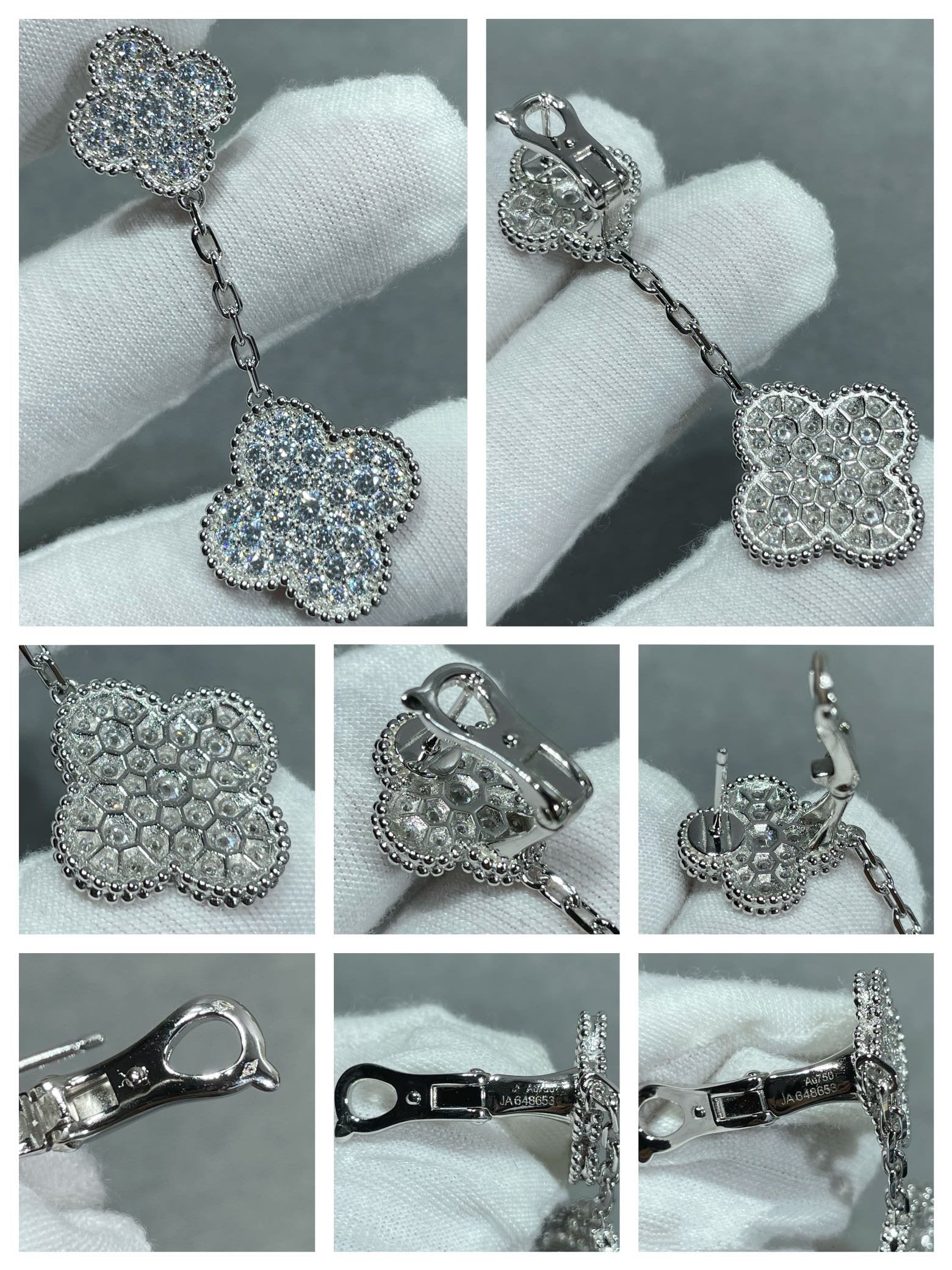 Imperial-Ohrringe mit Kleeblattmotiven und Diamantbesatz aus Silber