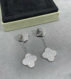 ¡®Imperial¡¯CLOVER 2 MOTIFS DIAMOND PAVED SILVER EARRINGS