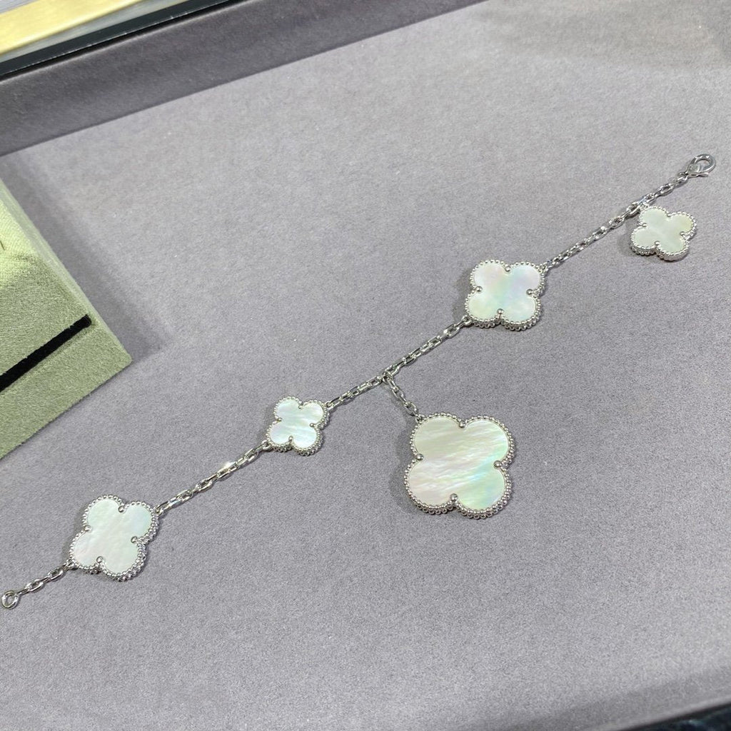 Imperial CLOVER 5 MOTIF WEISSER MOP SILBERNES ARMBAND