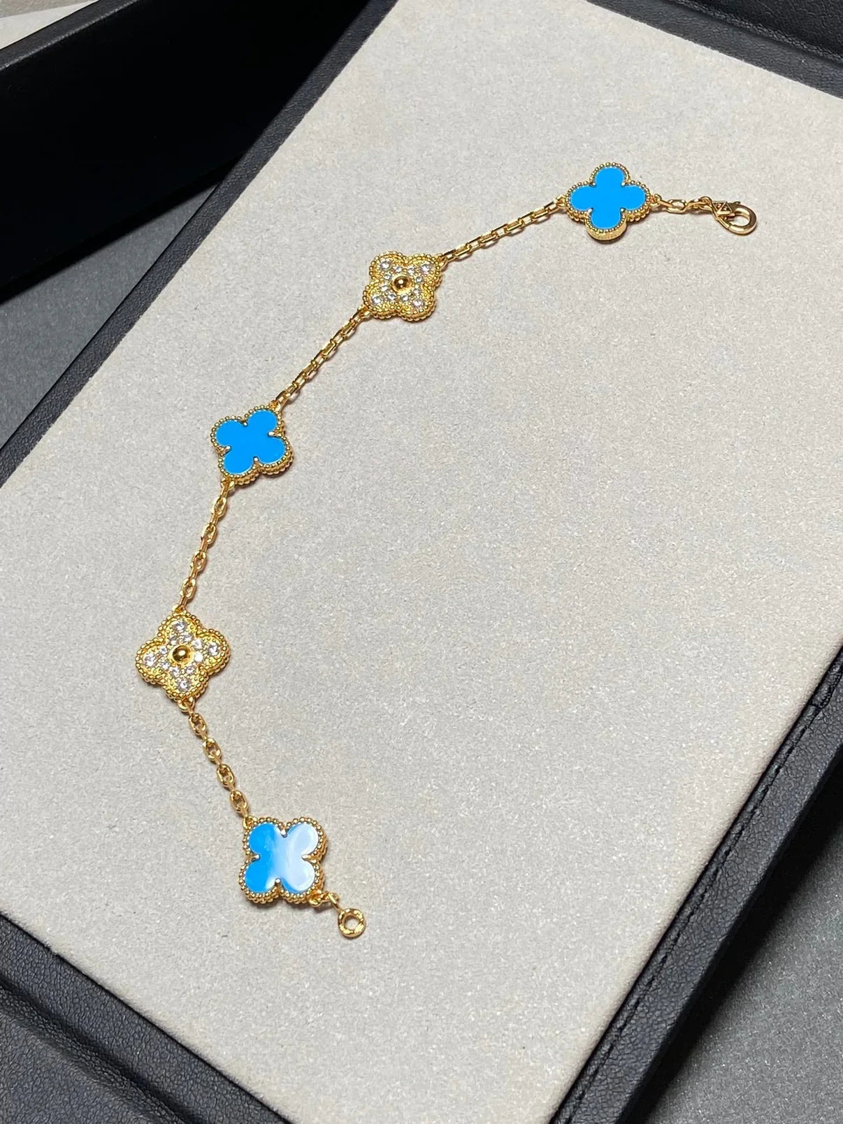 [Imperial]Nueva COLECCIÓN DE BRAZALETE TREBOL 5 MOTIVOS AGATA AZUL