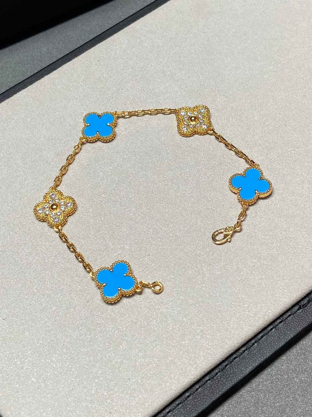 [Imperial]Nueva COLECCIÓN DE BRAZALETE TREBOL 5 MOTIVOS AGATA AZUL