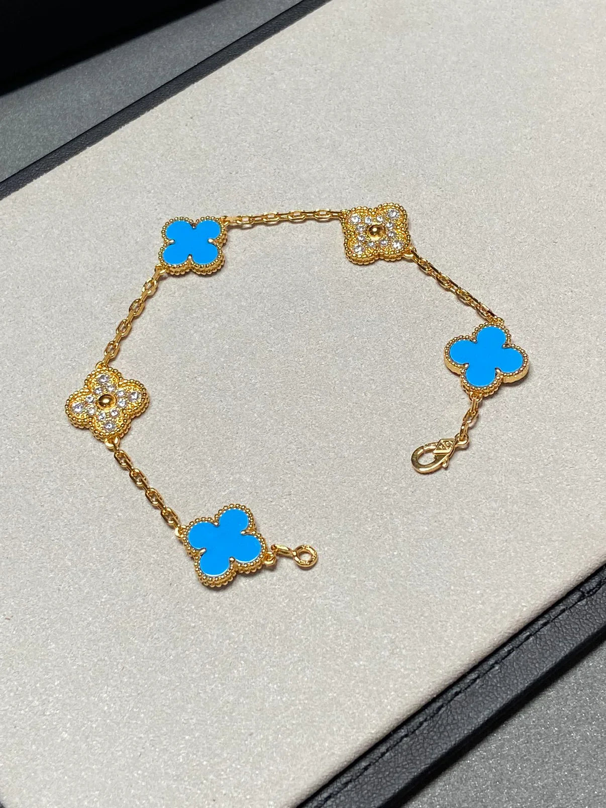 [Imperial]Nueva COLECCIÓN DE BRAZALETE TREBOL 5 MOTIVOS AGATA AZUL