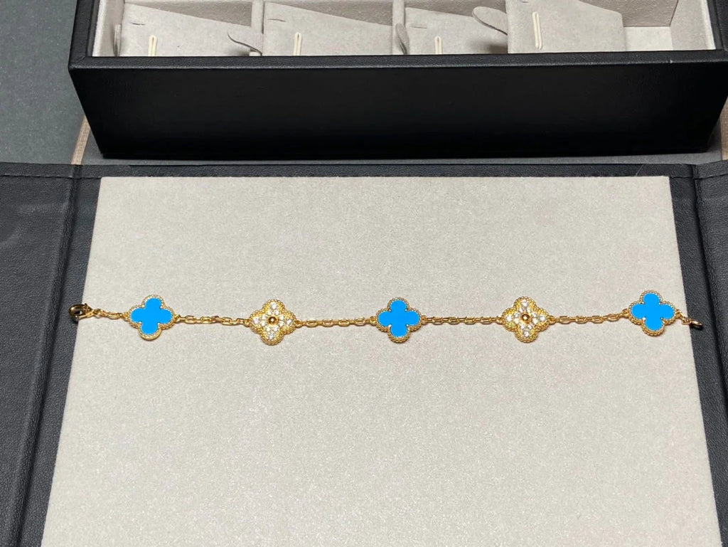 [Imperial]Nueva COLECCIÓN DE BRAZALETE TREBOL 5 MOTIVOS AGATA AZUL