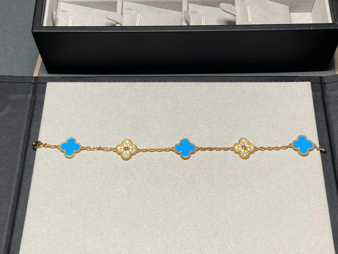 [Imperial]Nueva COLECCIÓN DE BRAZALETE TREBOL 5 MOTIVOS AGATA AZUL