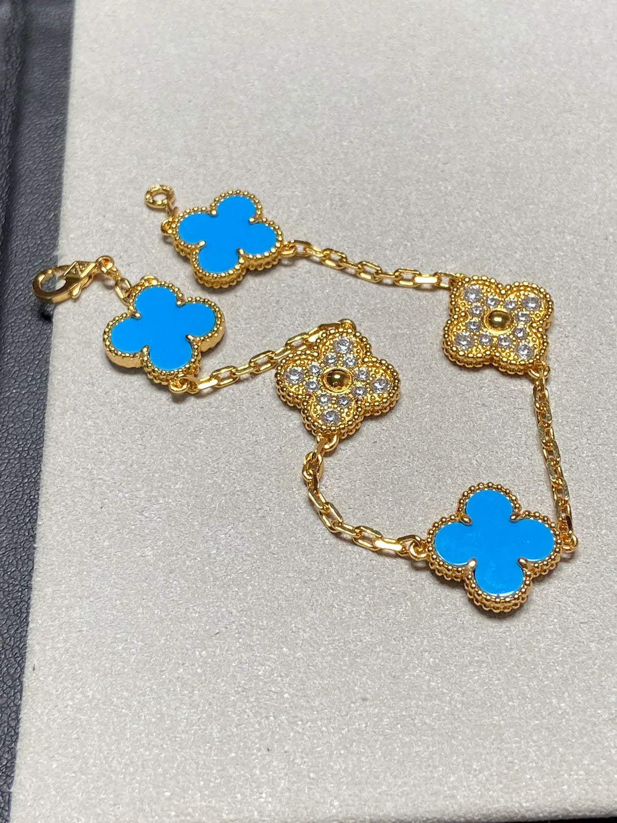 [Imperial]Nueva COLECCIÓN DE BRAZALETE TREBOL 5 MOTIVOS AGATA AZUL