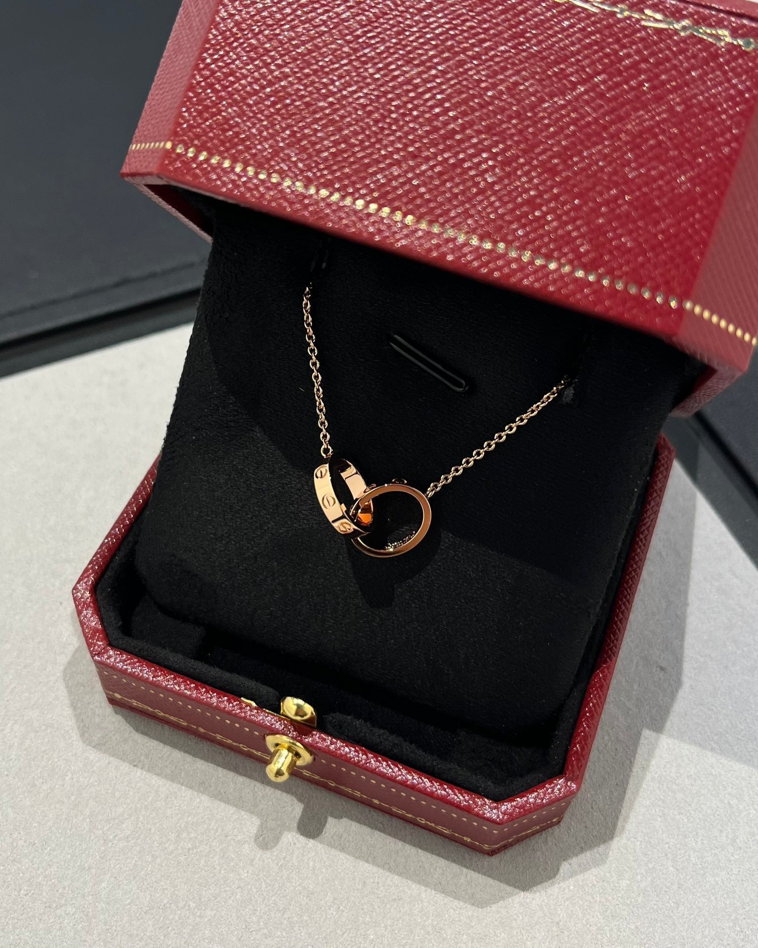 ¡®Imperial¡¯LOVE NECKLACE DOUBLE RING PINK GOLD