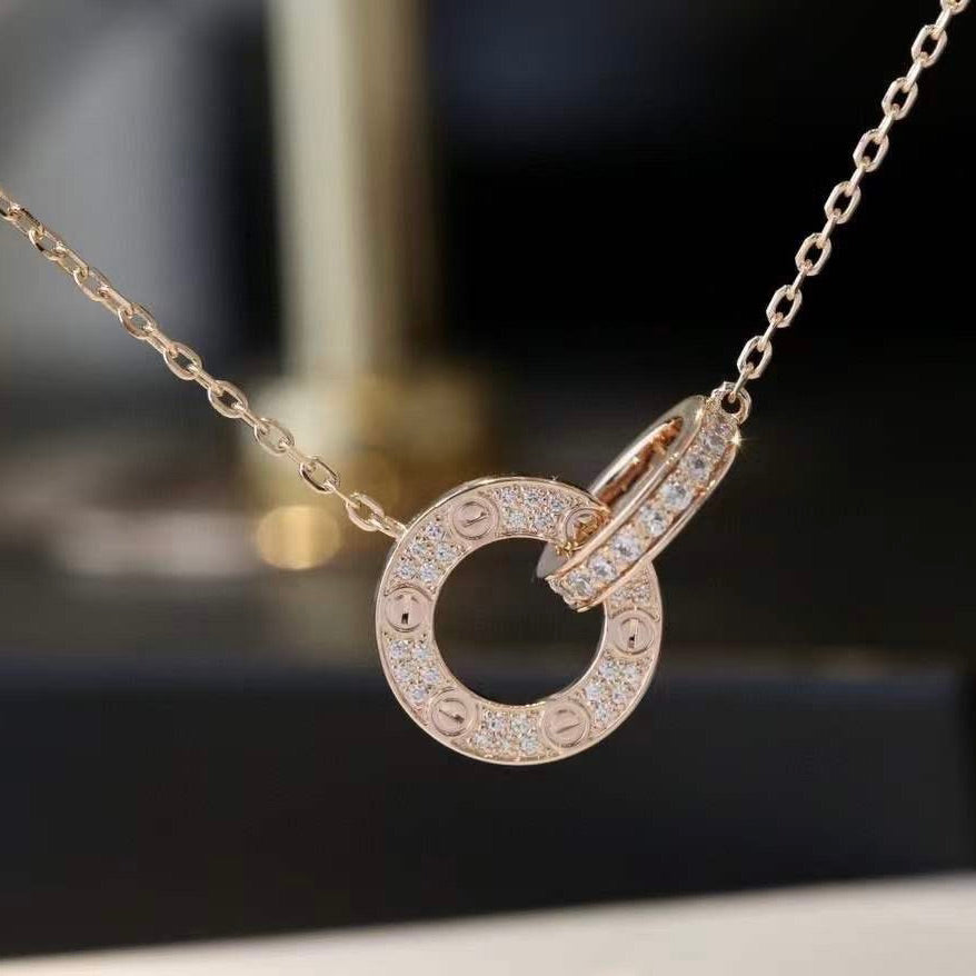 Imperial LOVE 7,6 mm Halskette aus Roségold und Silber, komplett mit Diamanten besetzt