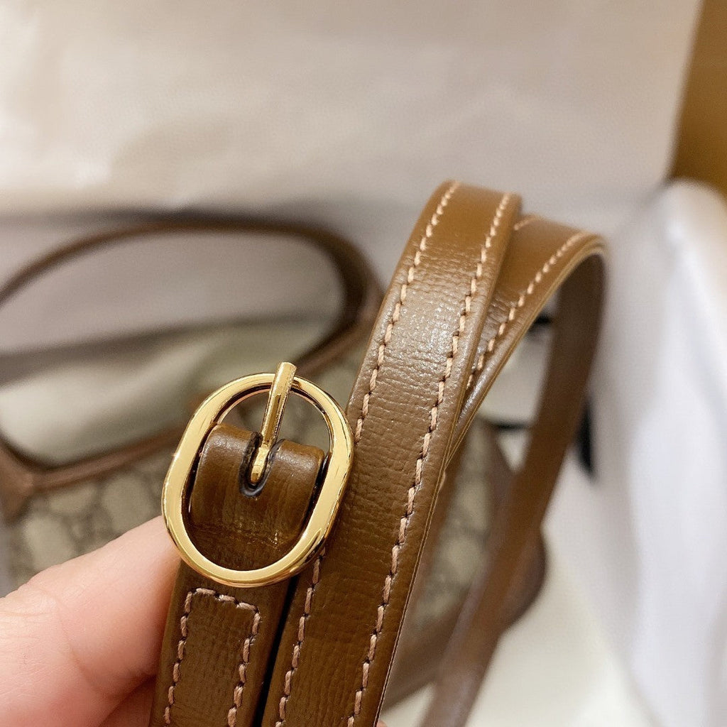 JACKIE 1961 KLEINE 28 SCHULTERTASCHE AUS BEIGEM CANVAS UND BRAUNEN KALBSLEDER