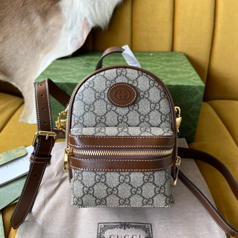 GG Multifunktions-Mini-Rucksack 19 in Beige und Braun (Canvas)