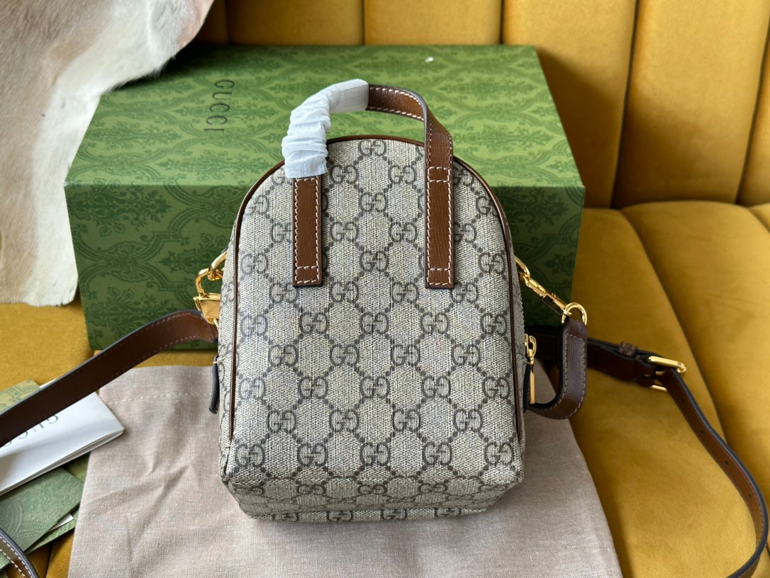 GG Multifunktions-Mini-Rucksack 19 in Beige und Braun (Canvas)