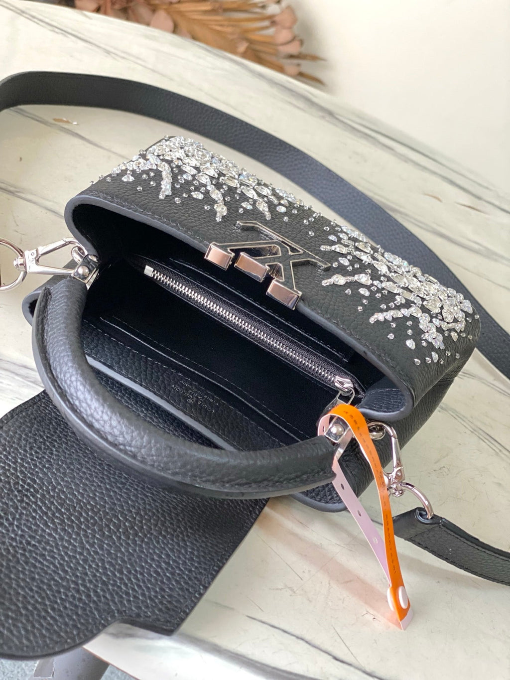 ONTHEGO 2025 NEW CLASSIC BLACK MINI HANDBAG WITH RHINESTONE EMBELLISHING