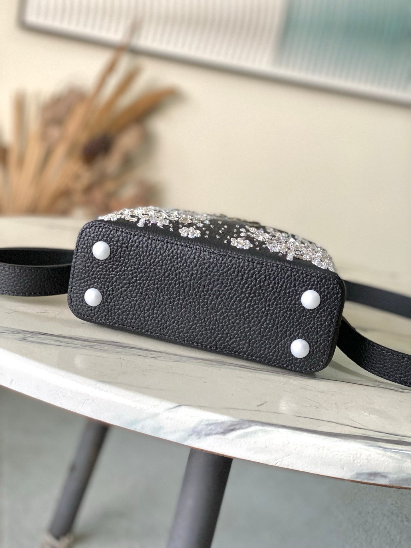 ONTHEGO 2025 NEW CLASSIC BLACK MINI HANDBAG WITH RHINESTONE EMBELLISHING