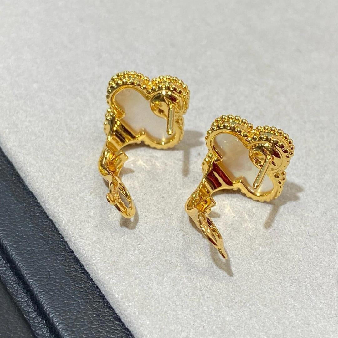 [Imperial] TREBOL GRANDE (20mm) 1 MOTIVOS ARETES DE TUERCA MADRE PERLA BLANCA