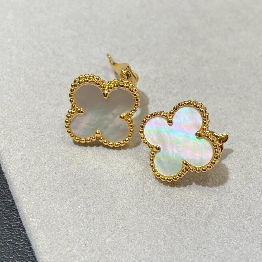 [Imperial] TREBOL GRANDE (20mm) 1 MOTIVOS ARETES DE TUERCA MADRE PERLA BLANCA
