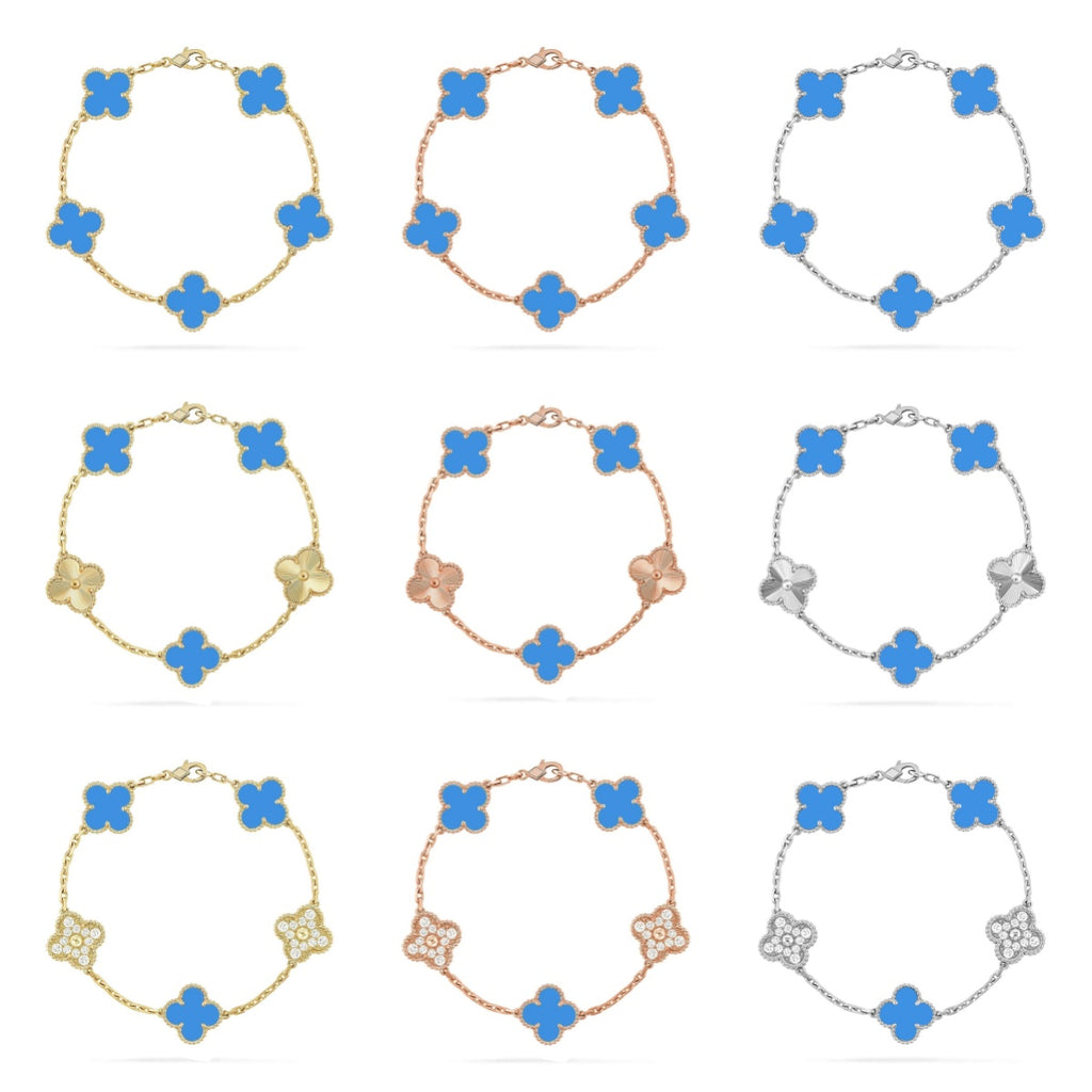 [Imperial]Nueva COLECCIÓN DE BRAZALETE TREBOL 5 MOTIVOS AGATA AZUL