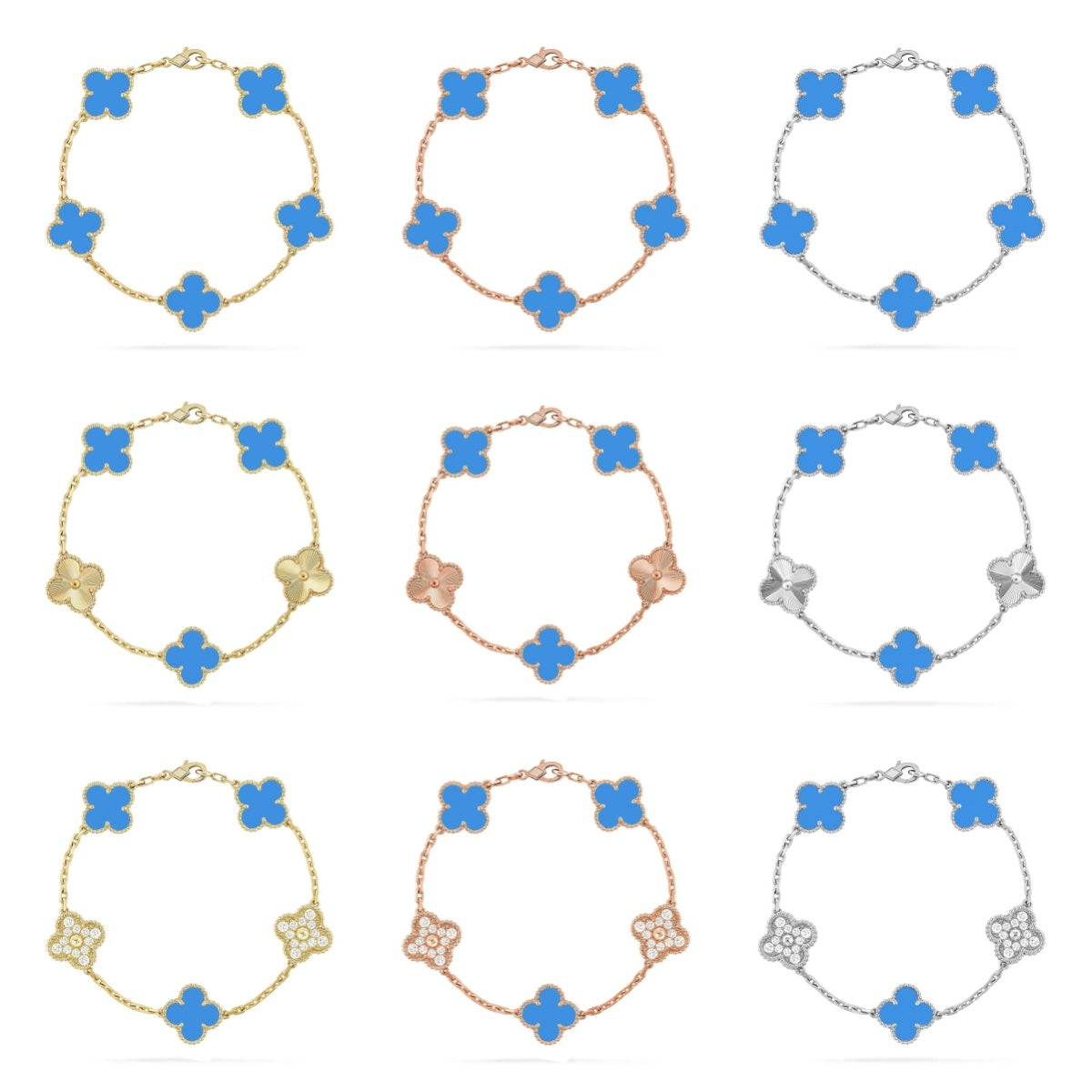 [Imperial]Nueva COLECCIÓN DE BRAZALETE TREBOL 5 MOTIVOS AGATA AZUL