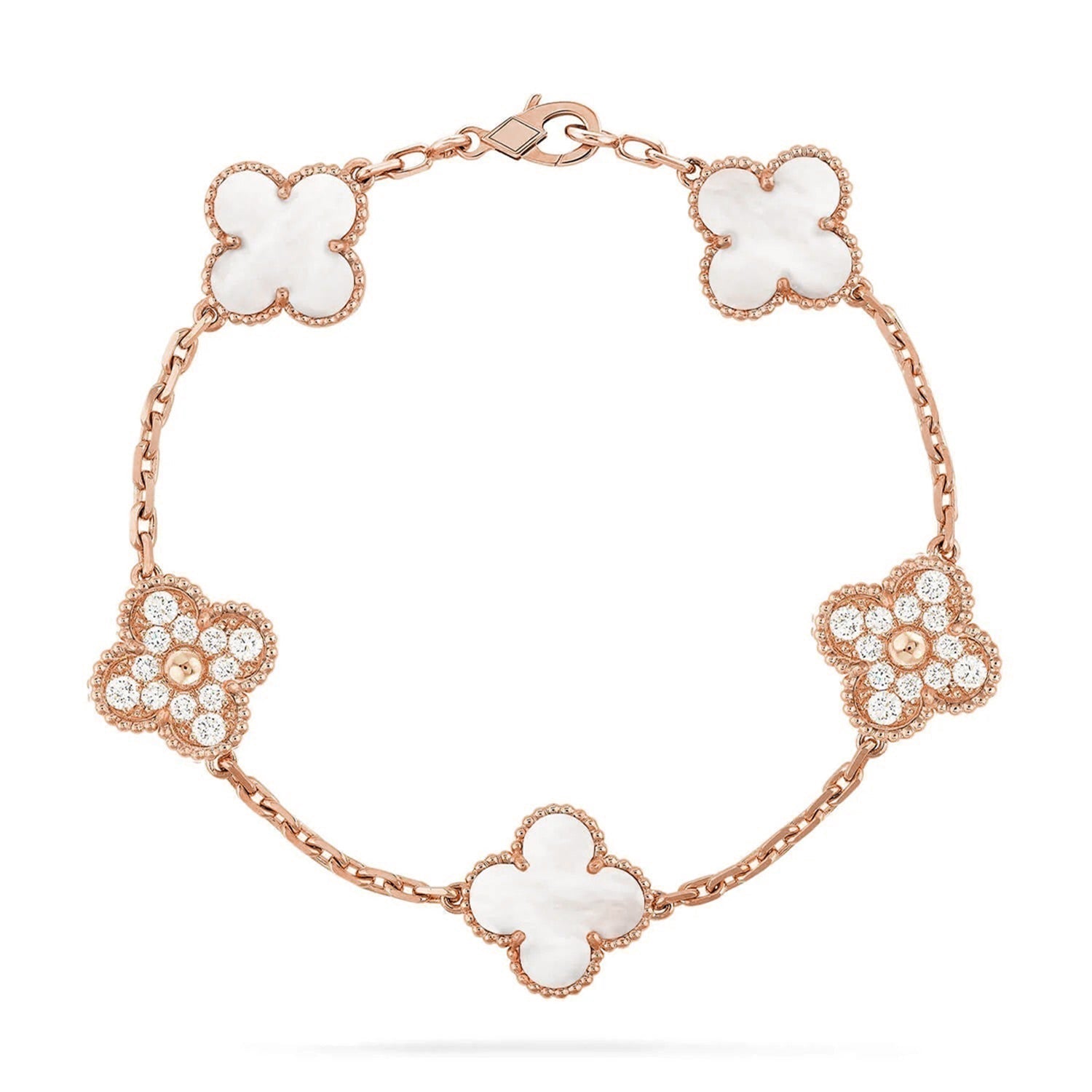 [Imperial]Nueva COLECCIÓN DE BRAZALETE TREBOL 5 MOTIVOS MADRE PERLA BLANCA