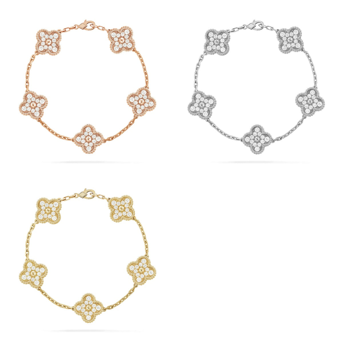 [Imperial] Nueva COLECCIÓN DE BRAZALETE TREBOL 5 MOTIVOS CON DIAMANTES COMPLETOS