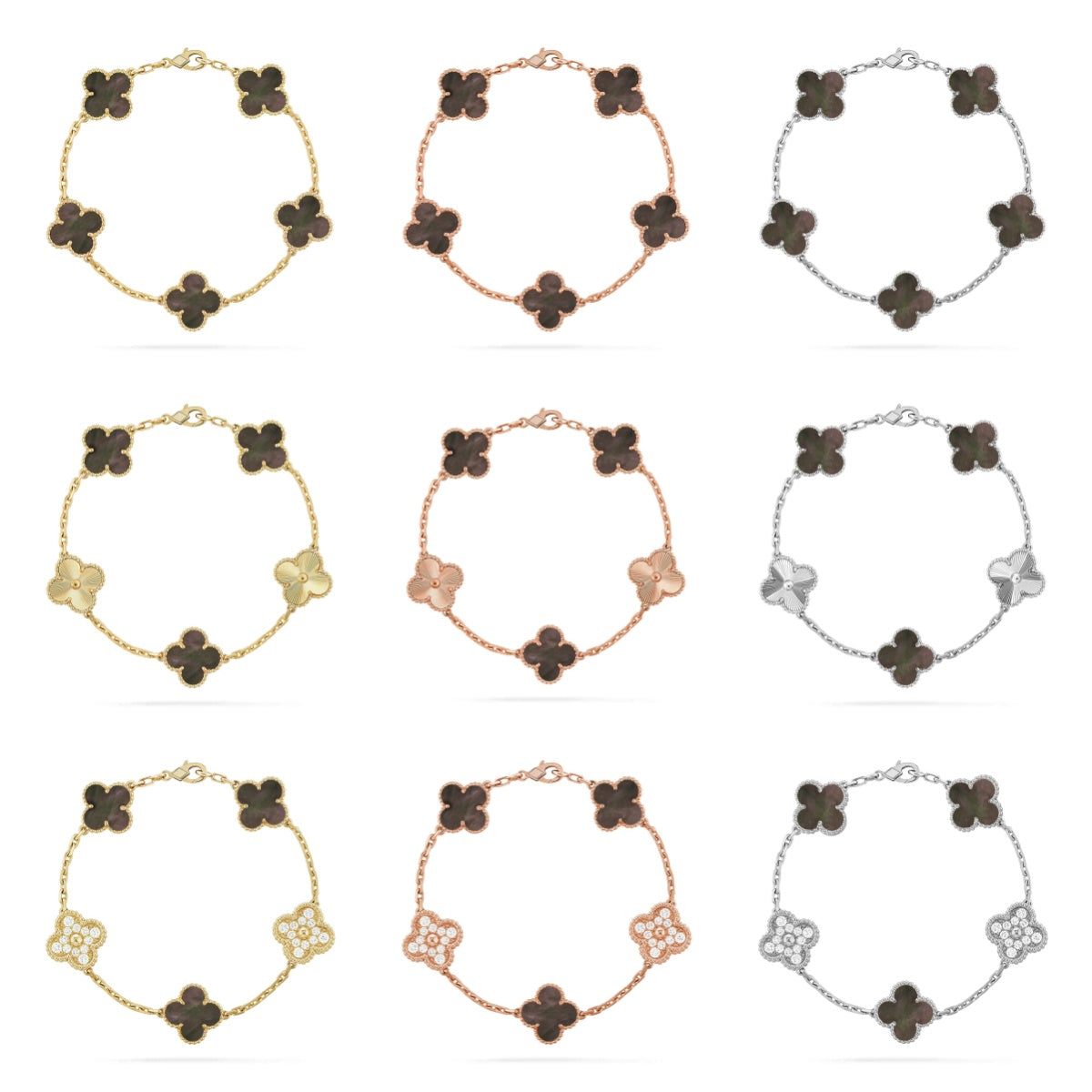 [Imperial]Nueva COLECCIÓN DE BRAZALETE TREBOL 5 MOTIVOS MADRE PERLA GRIS