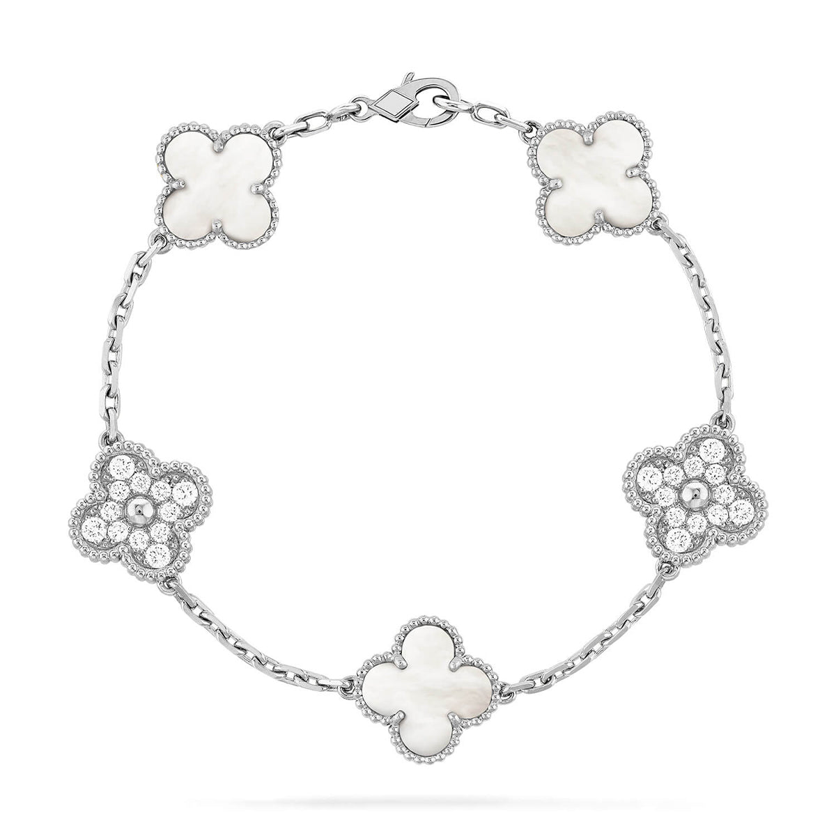 [Imperial]Nueva COLECCIÓN DE BRAZALETE TREBOL 5 MOTIVOS MADRE PERLA BLANCA