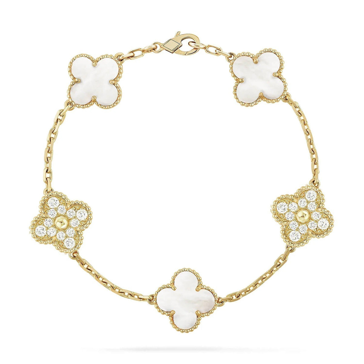 [Imperial]Nueva COLECCIÓN DE BRAZALETE TREBOL 5 MOTIVOS MADRE PERLA BLANCA