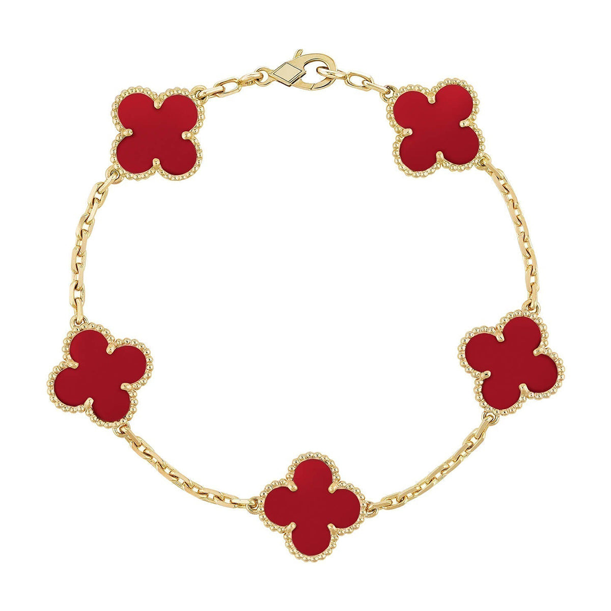 [Imperial]Nueva COLECCIÓN DE BRAZALETE TREBOL 5 MOTIVOS CORNALINA ROJA