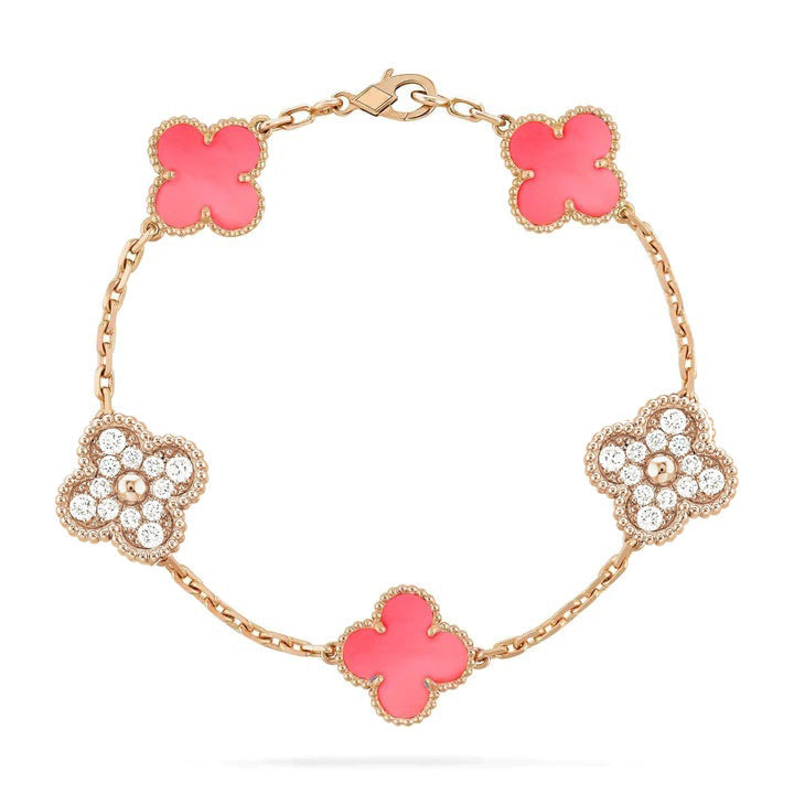 Imperial CLOVER 5 MOTIF DIAMOND PINK MOP PINK GOLD ARMBAND