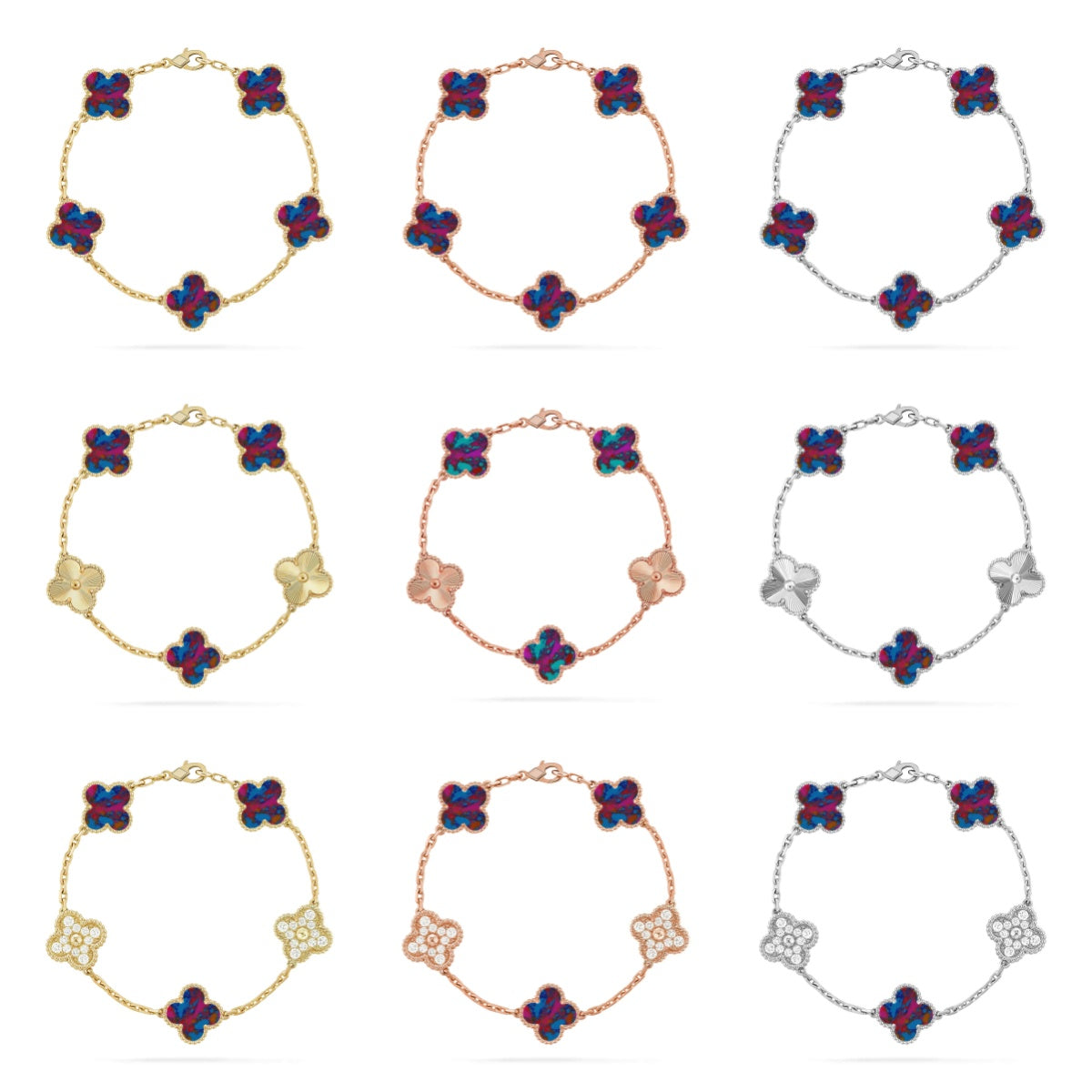 [Imperial]Nueva COLECCIÓN DE BRAZALETE TREBOL 5 MOTIVOS GEMAS DE COLOR