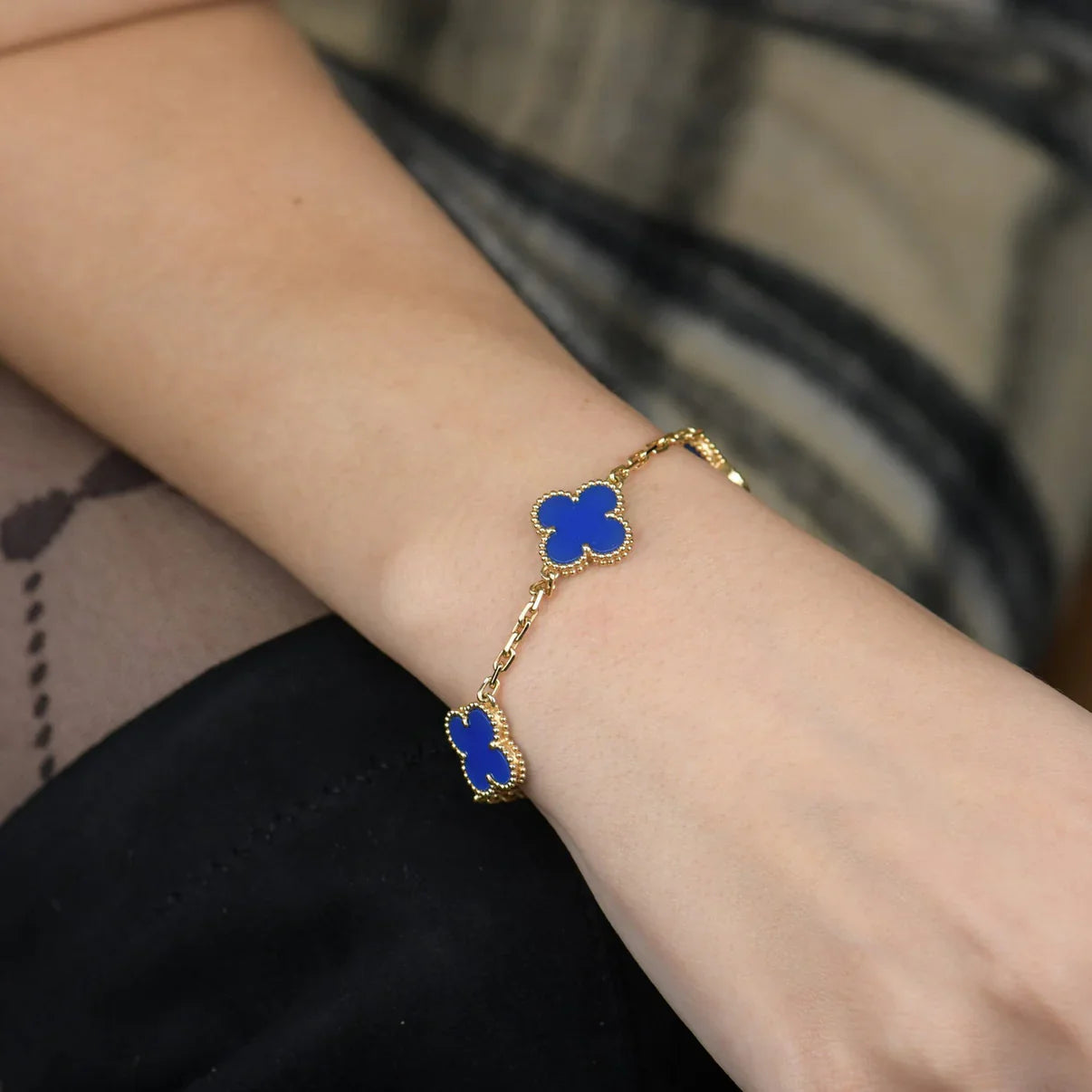 [Imperial]Nueva COLECCIÓN DE BRAZALETE TREBOL 5 MOTIVOS AGATA AZUL