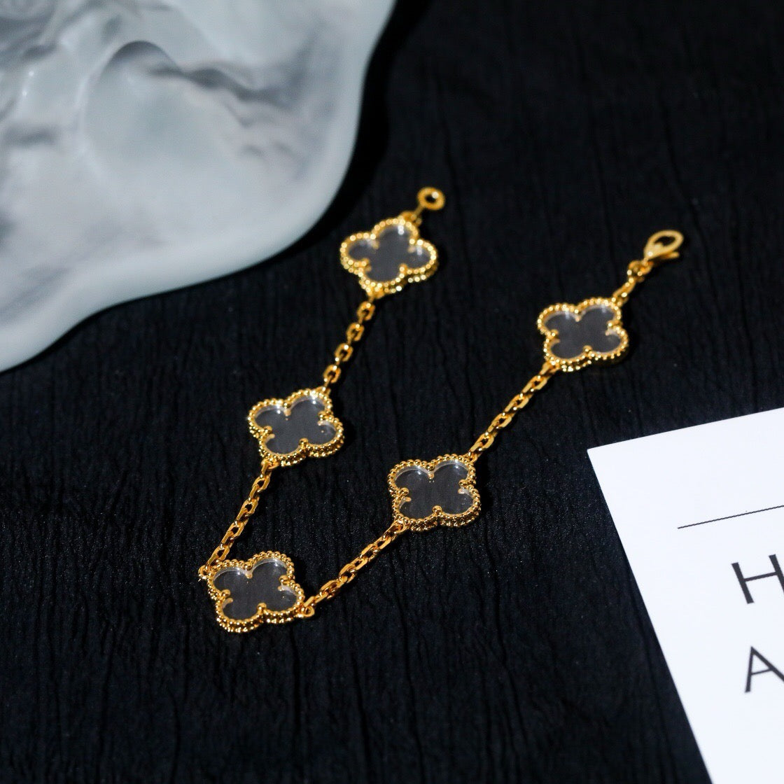 Imperial® Armband mit Kleeblattmotiv, 5-teilig, aus Bergkristall, rosa Gold