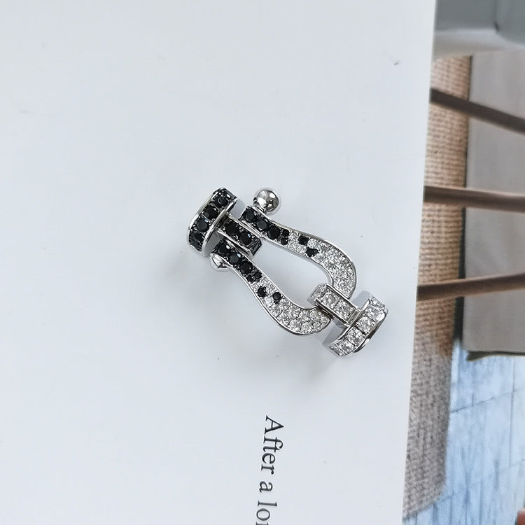 Imperial FORCE Großes Hufeisen Schwarz Weiß Diamantarmband Silber