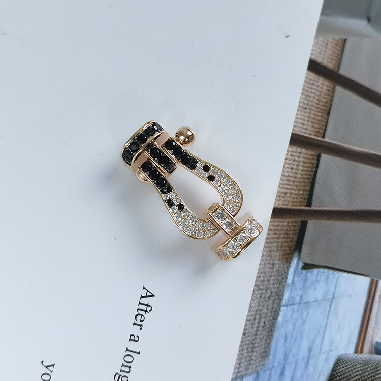 Imperial FORCE Großes Hufeisen-Armband, schwarz-weiß, mit Diamanten besetzt, Roségold