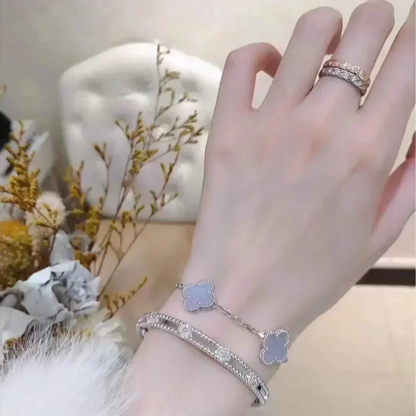 [Imperial]Nueva COLECCIÓN DE BRAZALETE TREBOL 5 MOTIVOS CALCEDONIA MORADA