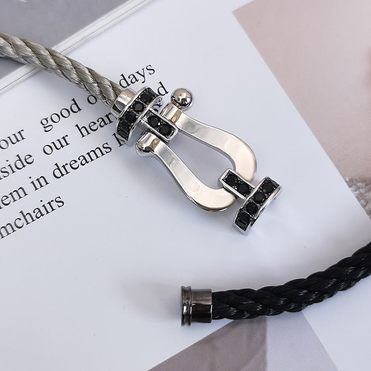 Imperial FORCE Großes Hufeisen Schwarzes Diamantarmband Silber