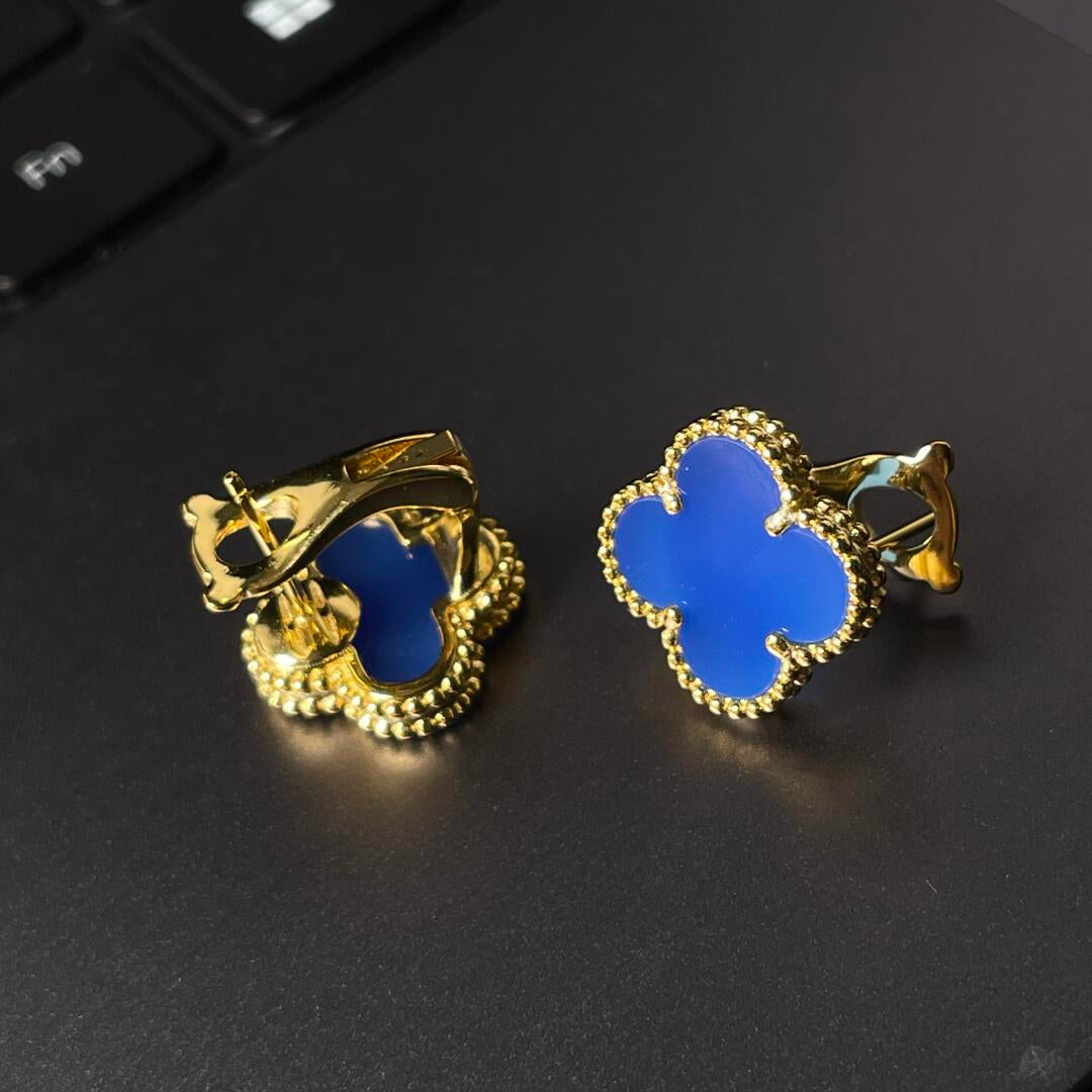 [Imperial] TREBOL GRANDE (20mm) 1 MOTIVOS ARETES DE TUERCA MADRE PERLA AZUL
