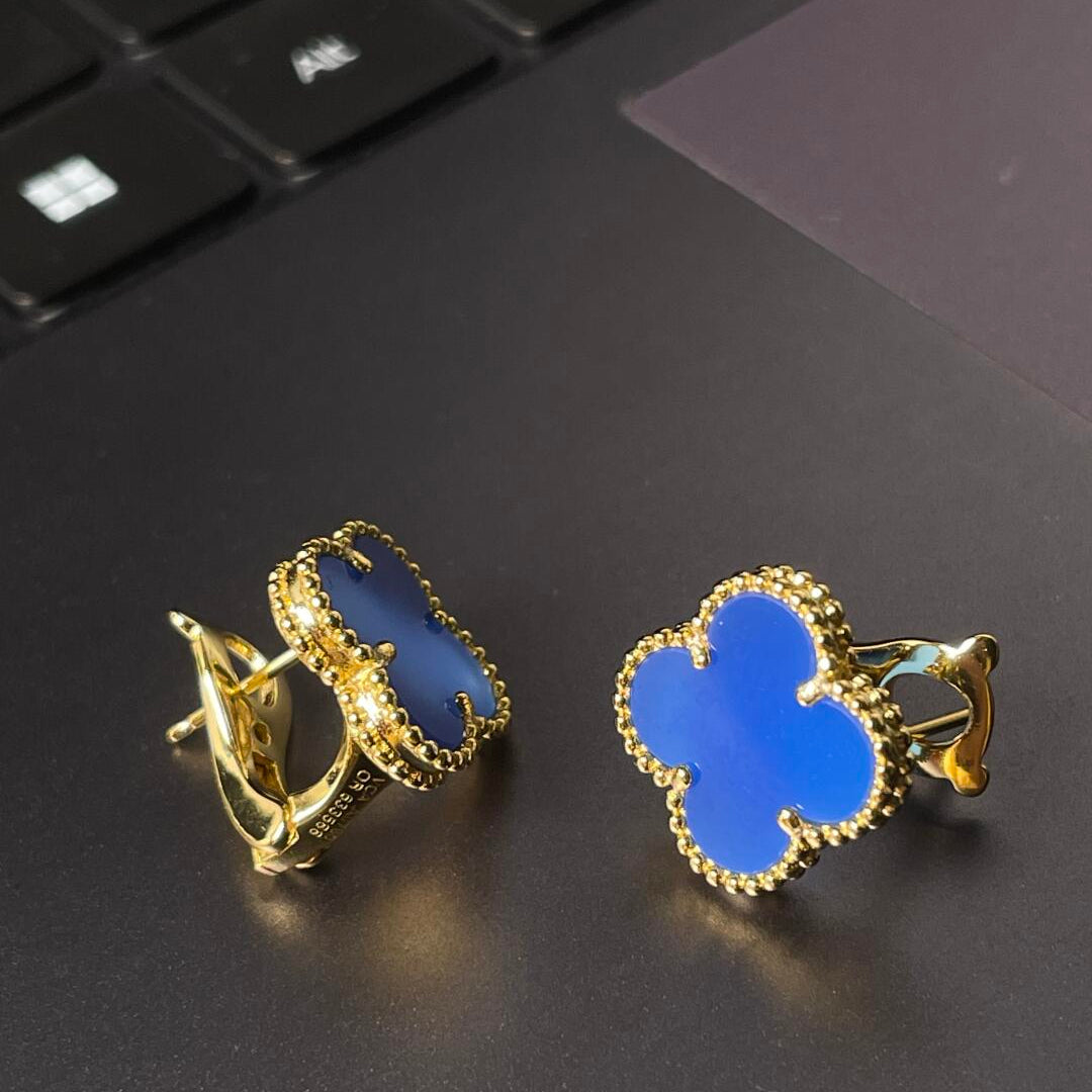 [Imperial] TREBOL GRANDE (20mm) 1 MOTIVOS ARETES DE TUERCA MADRE PERLA AZUL