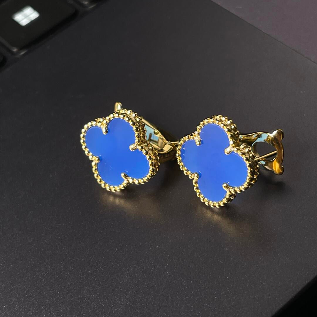 [Imperial] TREBOL GRANDE (20mm) 1 MOTIVOS ARETES DE TUERCA MADRE PERLA AZUL